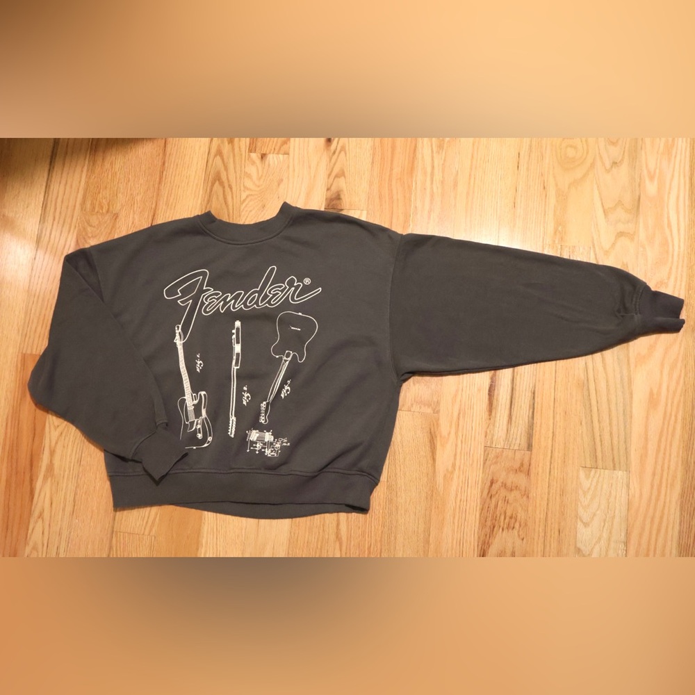 Fender Gray Crewneck Sweatshirt with Guitar Graphics